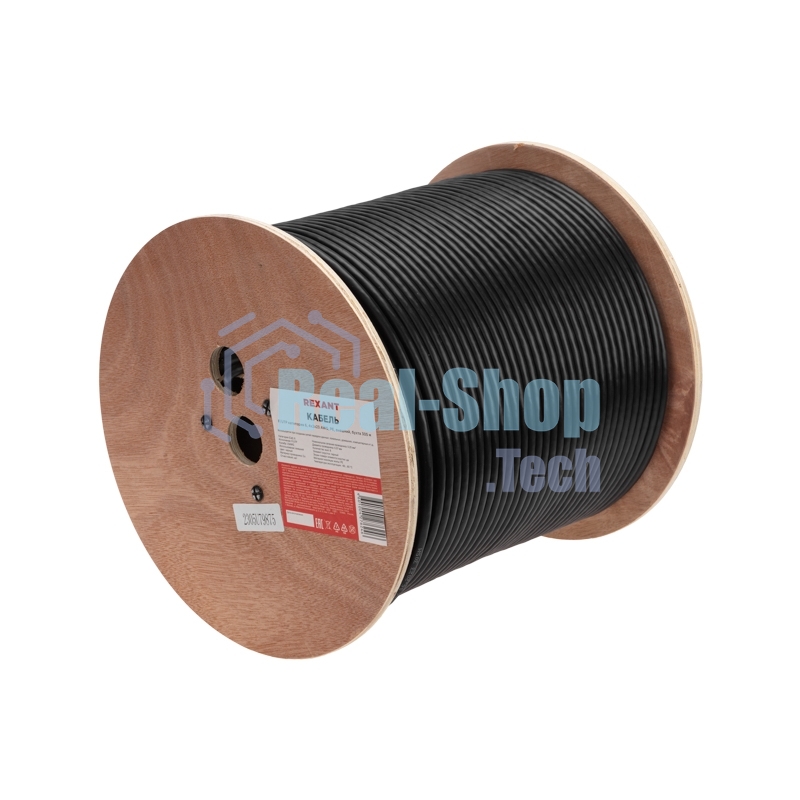 Кабель витая пара Rexant F/UTP, CAT 6, PE, 4PR, 23AWG, OUTDOOR, SOLID, черный, 305м