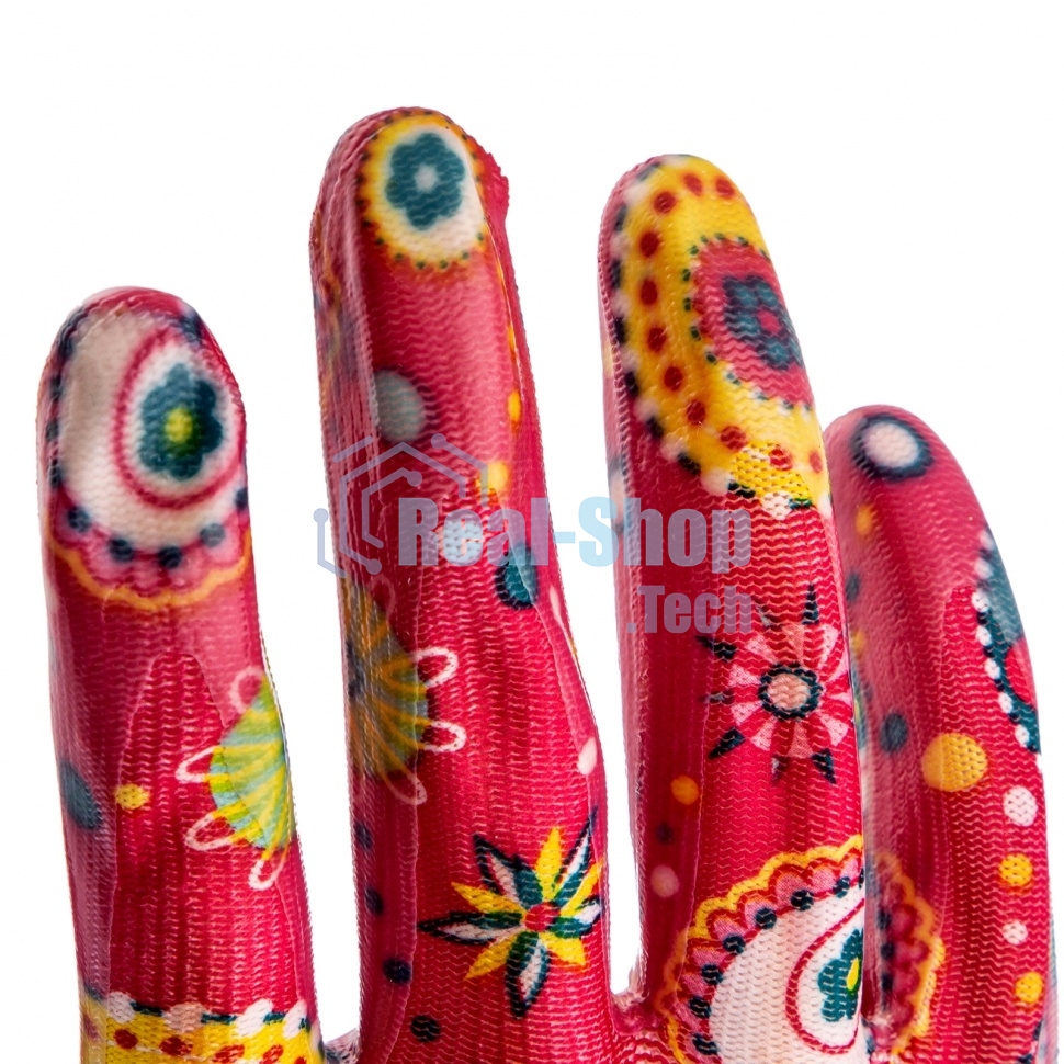 Перчатки садовые Palisad из полиэстера с нитрильным обливом, красные, S