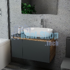 Комплект для ванной, 3 предмета (Тумба подвесная Bau Blackwood 80 графит + Раковина BAU 59х40, Смеситель высокий Hotel Still, нерж. сталь)