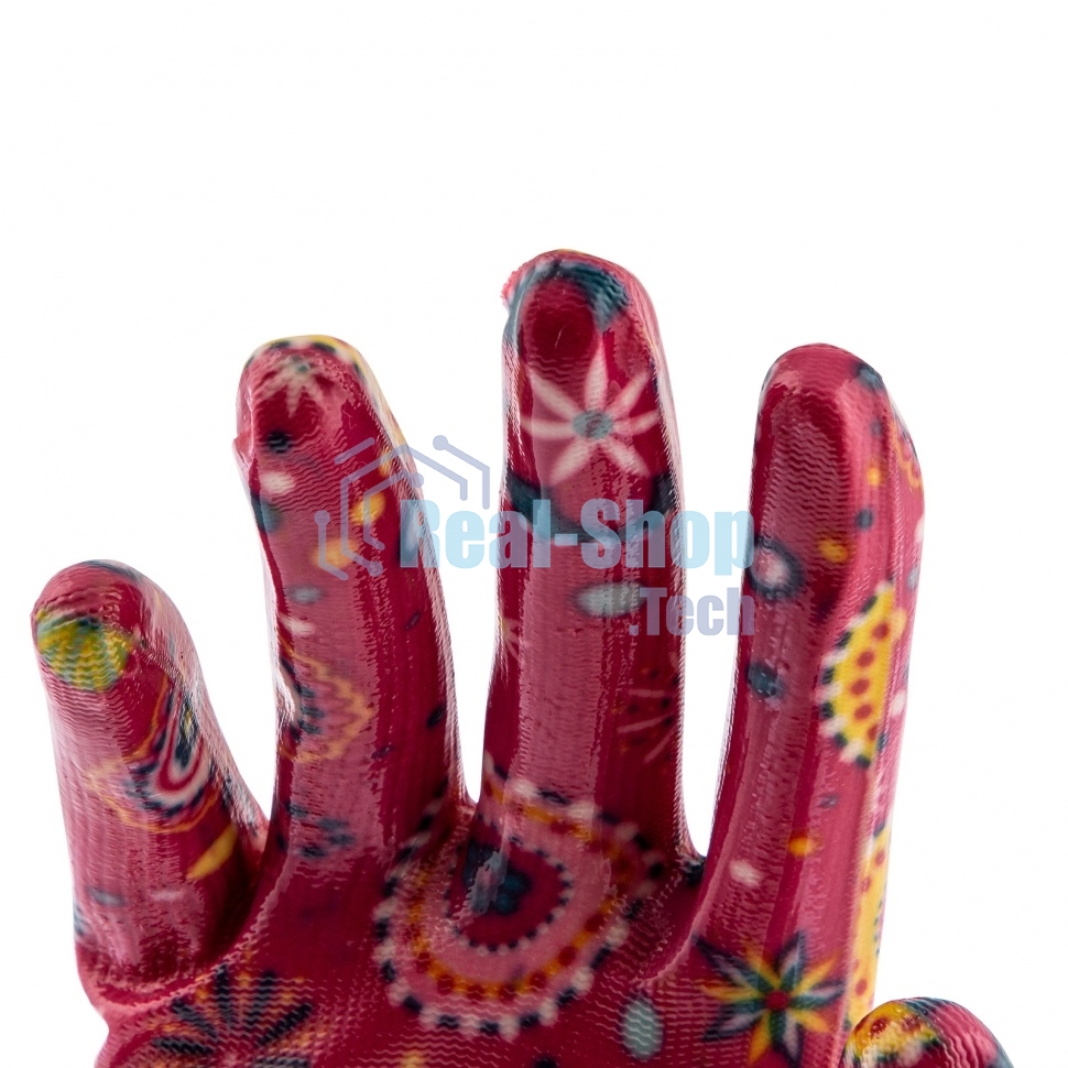 Перчатки садовые Palisad из полиэстера с нитрильным обливом, красные, S