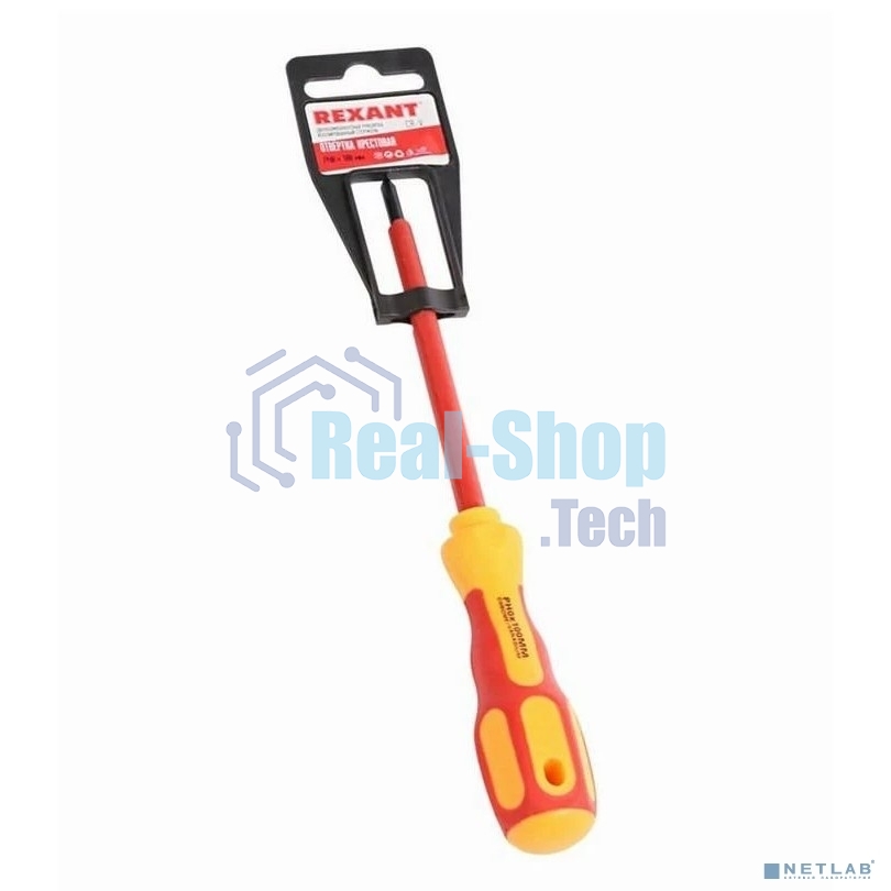 Отвертка Rexant крестовая диэлектрическая PH1 х 125 мм, до 1000 В, двухкомпонентная рукоятка