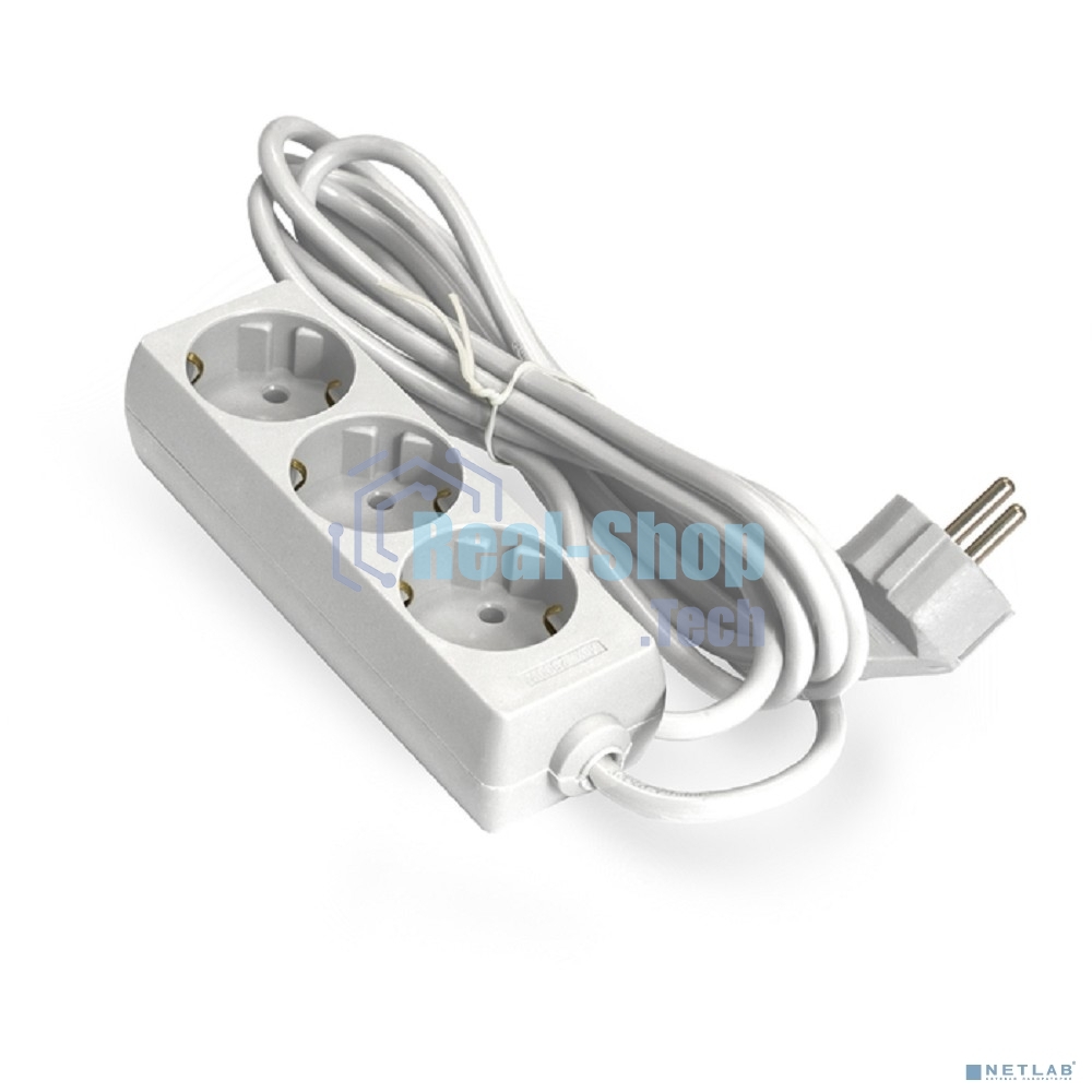 Удлинитель ExeGate ECE-3-3W (EX285806RUS), белый, 3 м, Евровилка с заземлением, 3 евророзетки с заземлением, 2200 Вт