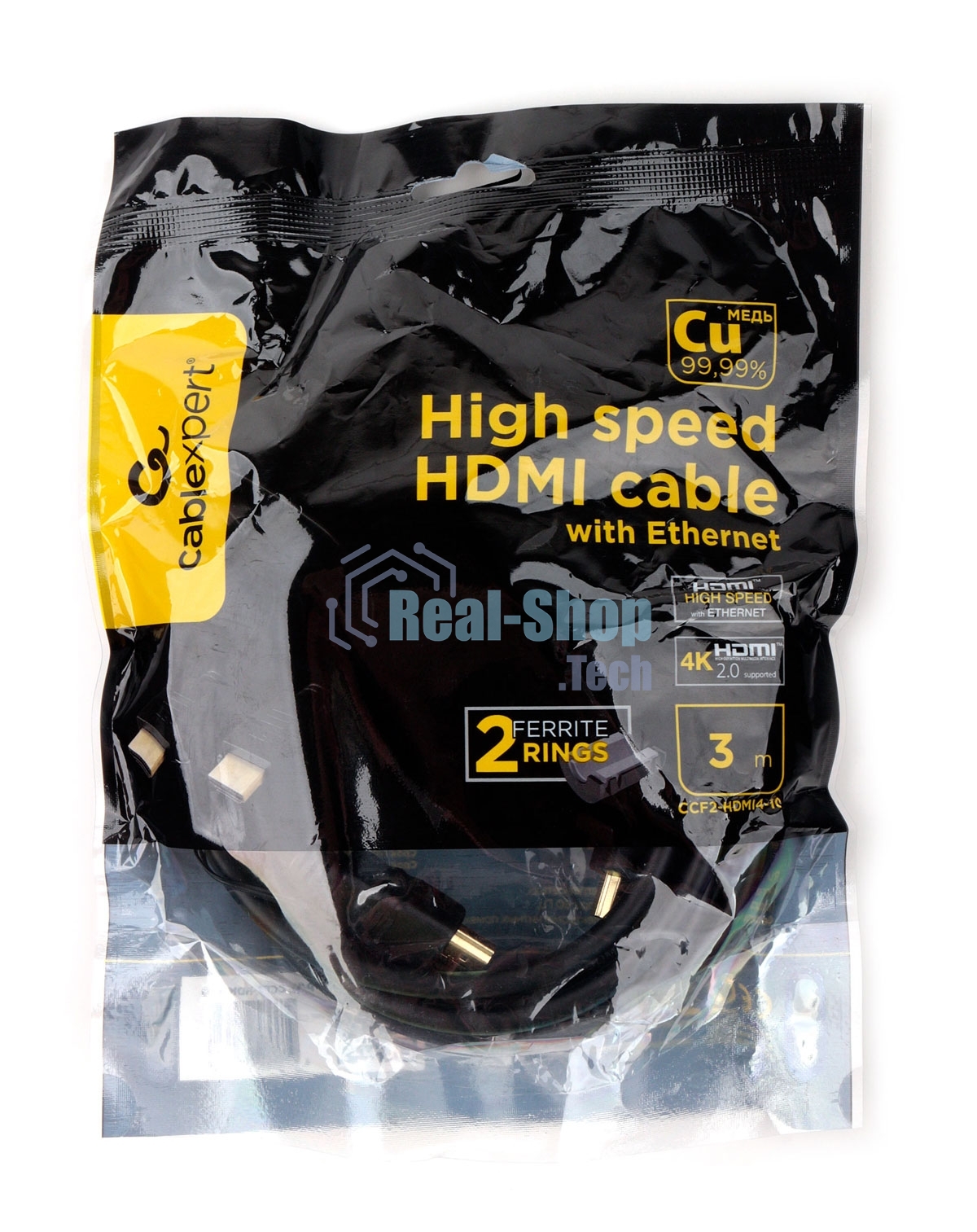 Кабель HDMI Cablexpert CCF2-HDMI4-10, 19M/19M, v2.0, медь, позол.разъемы, экран, 2 фер.кольца, 3м, черный, пакет