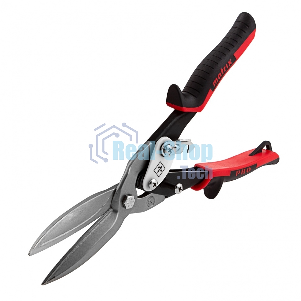 Ножницы по металлу Matrix, удлиненные, 290 мм, прямой рез, CrMo, 2-комп.обрезиненные рук-ки, PRO