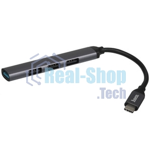 Разветвитель USB3.0/2.0 Hoco HB26, 3xUSB2.0, USB3.0, кабель USB 13см, темный алюминий