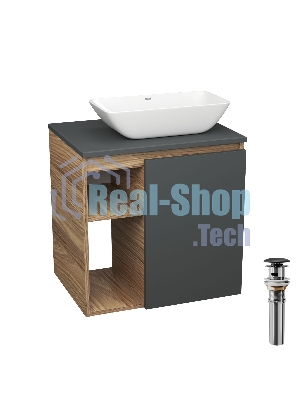 Тумба Bau Dream Blackwood 60 правая, графит, раковина BAU Spectrum mini 47х24 выпуск клик клак, черный