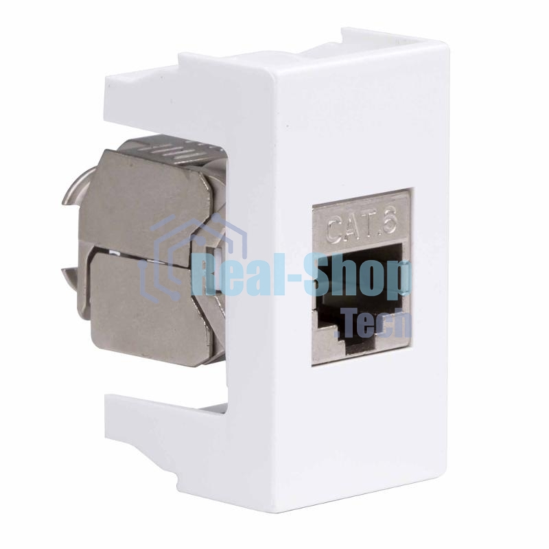 Компьютерная розетка Viva RJ-45 кат.6, экранированная (8P8C, Hyperline, Dual IDC), белая, 1 модуль