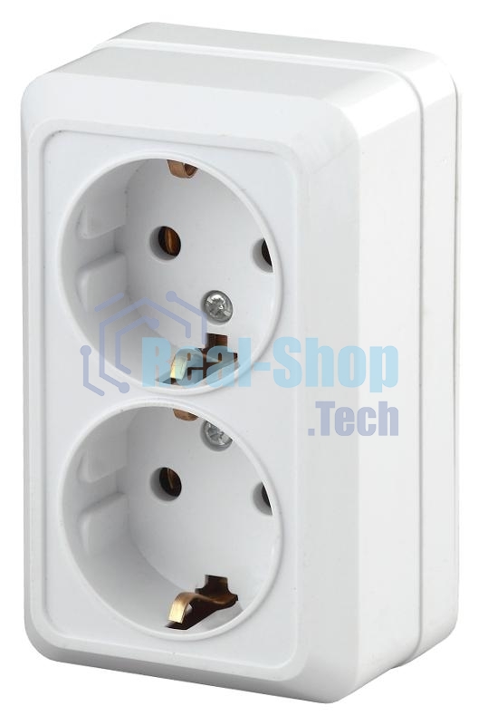 Розетка Intro Quadro 2-204-01 с заземлением двойная 2х2P+E Schuko, 16А-250В, IP20, ОУ, белый