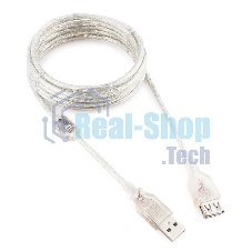 Кабель Cablexpert USB2.0 Pro, AM/AF, 3м, экран, 2 феррит.кольца, прозрачный (CCF-USB2-AMAF-TR-10)