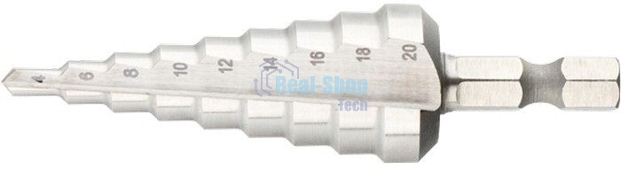 Сверло Вихрь ступенчатое по металлу 4-6-8-10-12-14-16-18-20мм, P6M5, шестигранный хвостовик