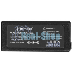 Блок питания Gembird для ноутбуков SAMSUNG NPA-AC29, 19В/3.16А, 60Вт, штекер 5.5x3мм