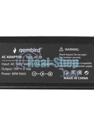 Блок питания Gembird для ноутбуков SAMSUNG NPA-AC29, 19В/3.16А, 60Вт, штекер 5.5x3мм