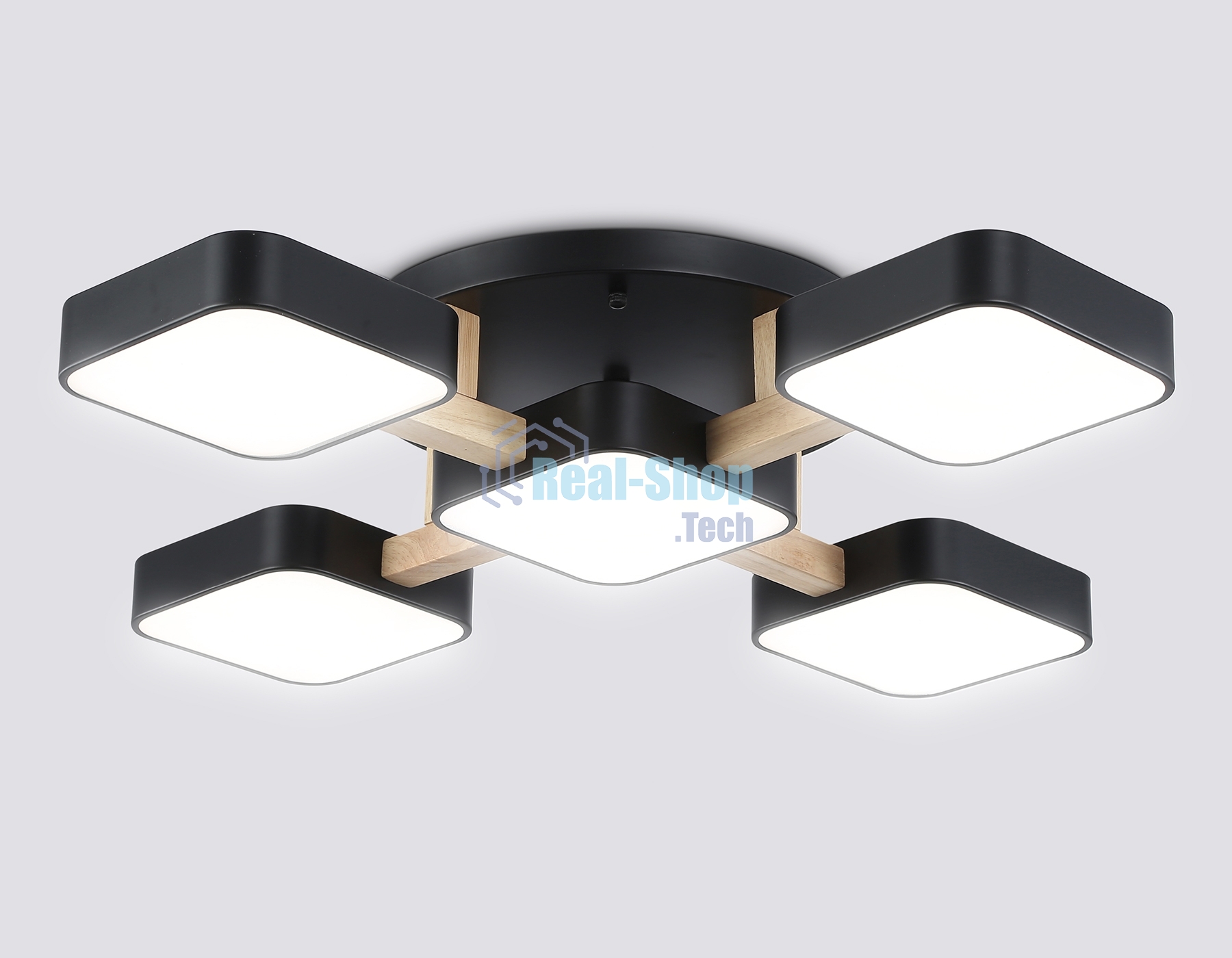 Светильник Ambrella light FL4883/5 BK/WD черный/дерево 90W 3000-6000K 675*675*110 (без ПДУ)