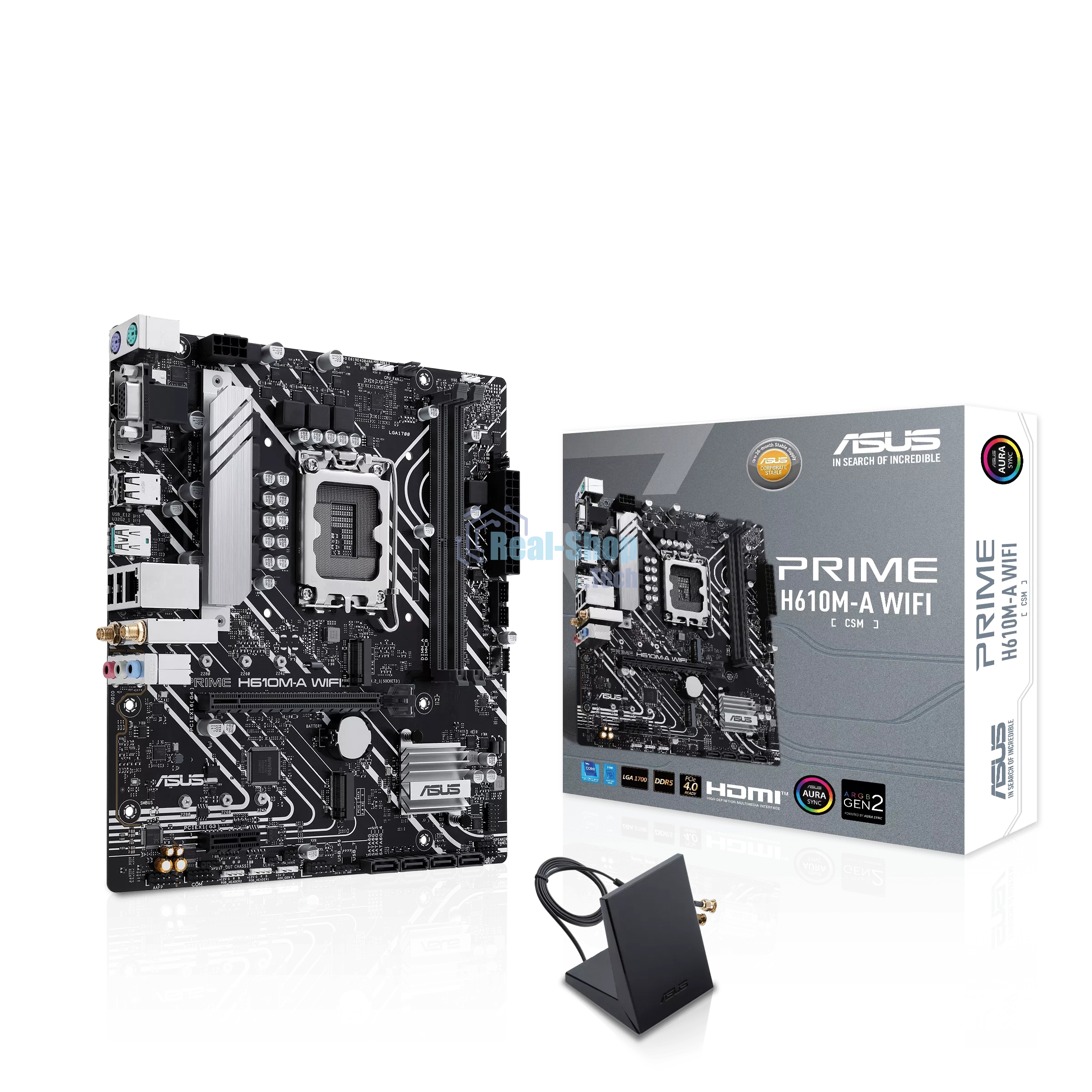 Материнская плата ASUS PRIME H610M-A WIFI, LGA 1700, Intel H610, 2xDDR5, 4xSATA, 2xM.2, 1xPCIe 4.0 x16, 1xDP, 1xHDMI, 1xVGA, 1x1Gb LAN, 1xUSB 3.2 Gen 2, 4xUSB 2.0, 3x3.5 мм, 7.1, mATX