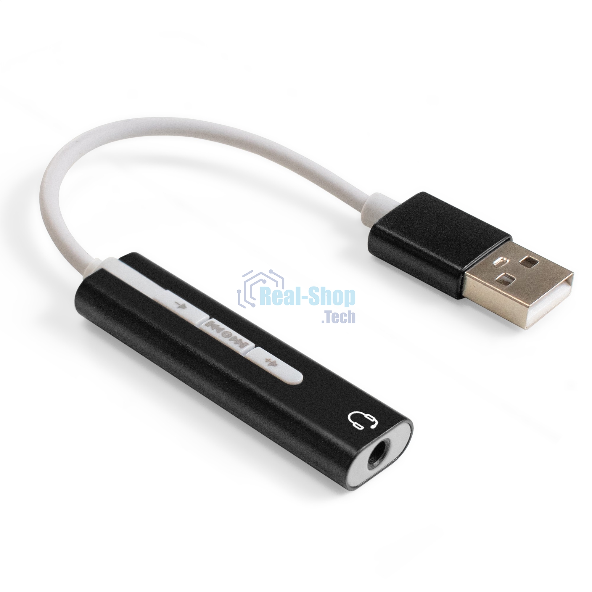 Кабель-адаптер для подключения телефонной гарнитуры к порту USB ExeGate <EX-AU-04B> (внешняя звуковая карта USB, 1x Jack3.5 F (4-контакта), кнопки: volume +, volume -, play/pause/next/previous,  Windows/Linux/MAC OS)
