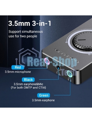 Внешняя звуковая карта Vention USB c регулятором громкости Черная