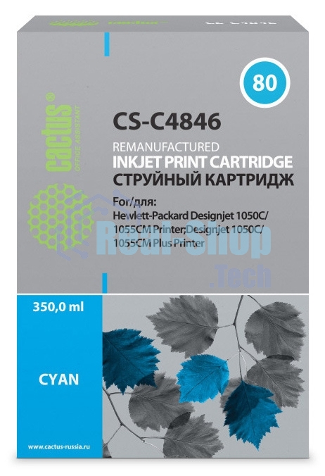 Картридж струйный Cactus CS-C4846 №80 голубой (350 мл) для HP DesignJet 1050C/1055CM/1000