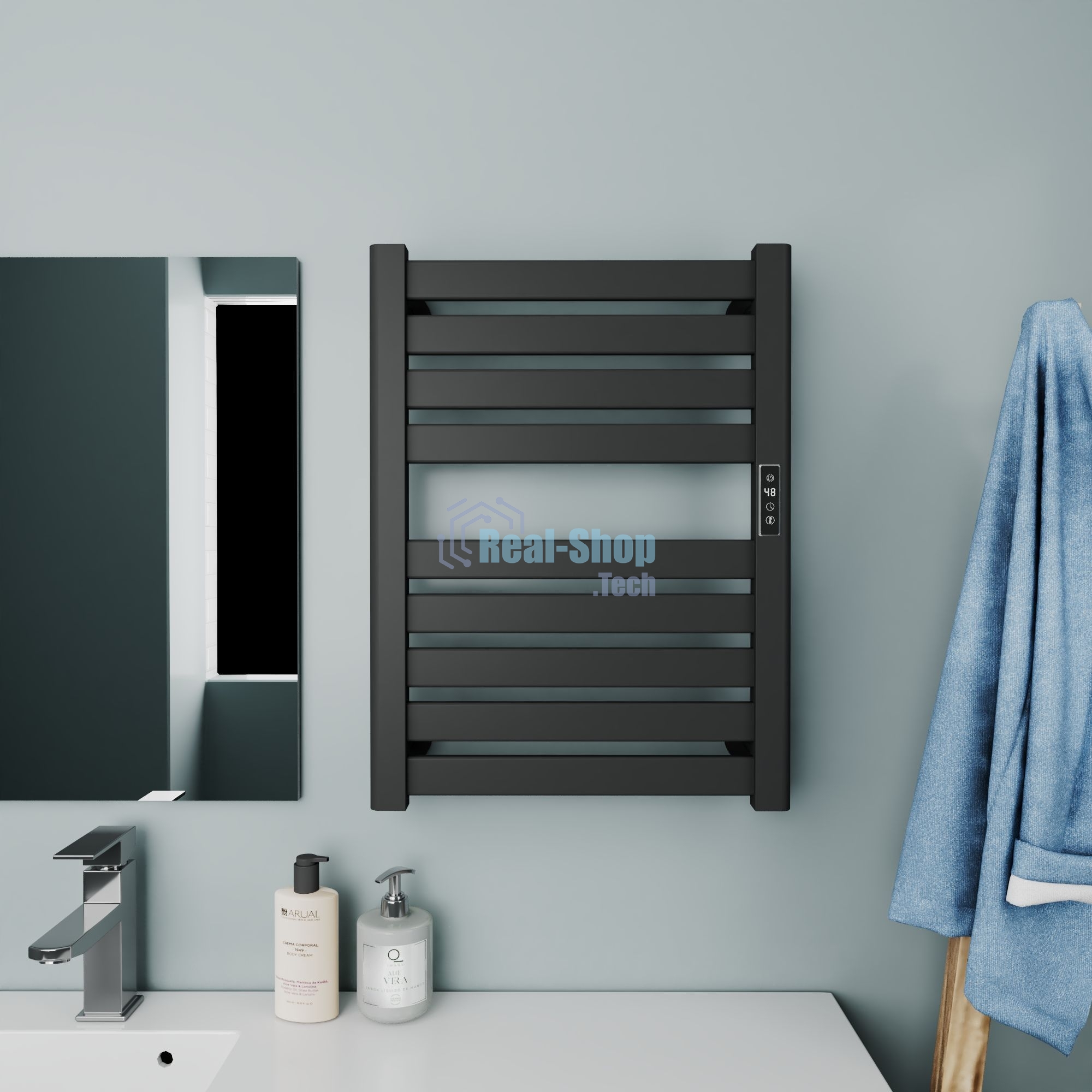 Полотенцесушитель дизайнерский электрический BAU Elite Elegant Black 60х45, подключение справа, черн