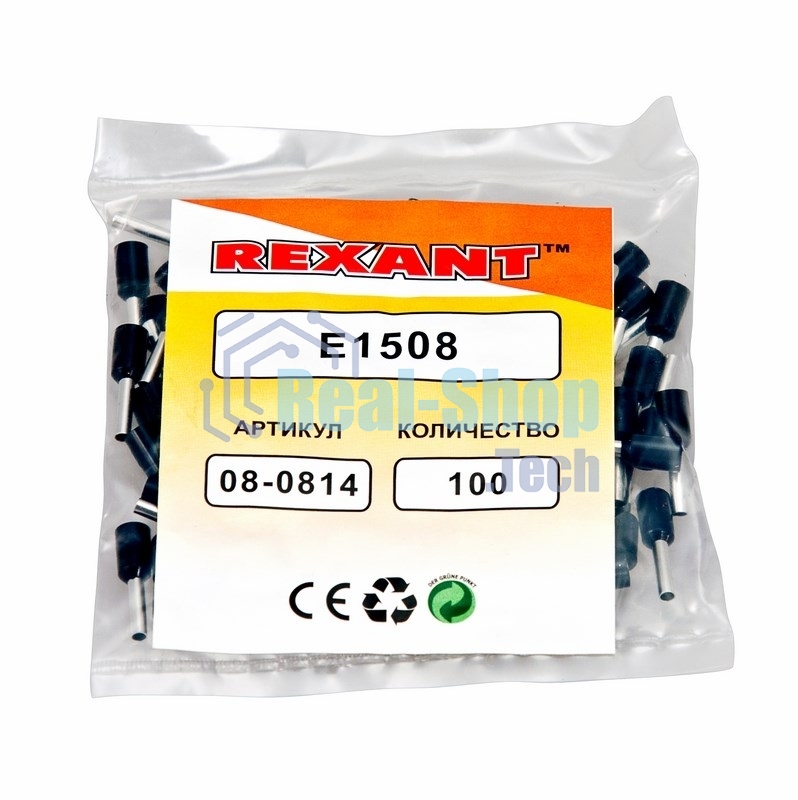 Наконечник штыревой втулочный изолированный Rexant F-8 мм 1.5 мм² (НШВи 1.5-8) черный