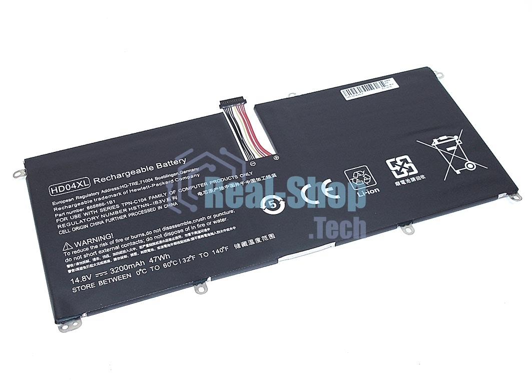 Аккумуляторная батарея для ноутбука HP Envy Spectre XT 13-2120t (HD04-4S1P) 14.8V 3200mAh OEM черный