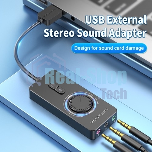 Внешняя звуковая карта Vention USB c регулятором громкости Черная