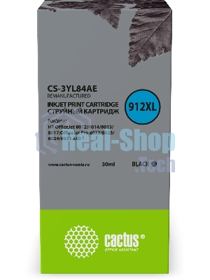 Картридж струйный Cactus CS-3YL84AE 912XL (есть ограничения по прошивке) черный (30 мл) для HP OfficeJet 8012/8014/8015/8017;OfficeJet Pro 8022/8023/8024/8025 AIO