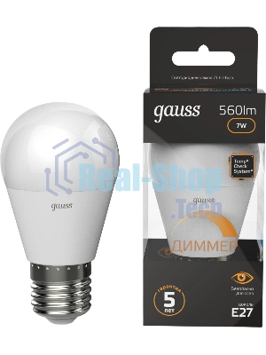 Лампа светодиодная LED Gauss Globe-dim E27 7Вт 3000К диммируемая