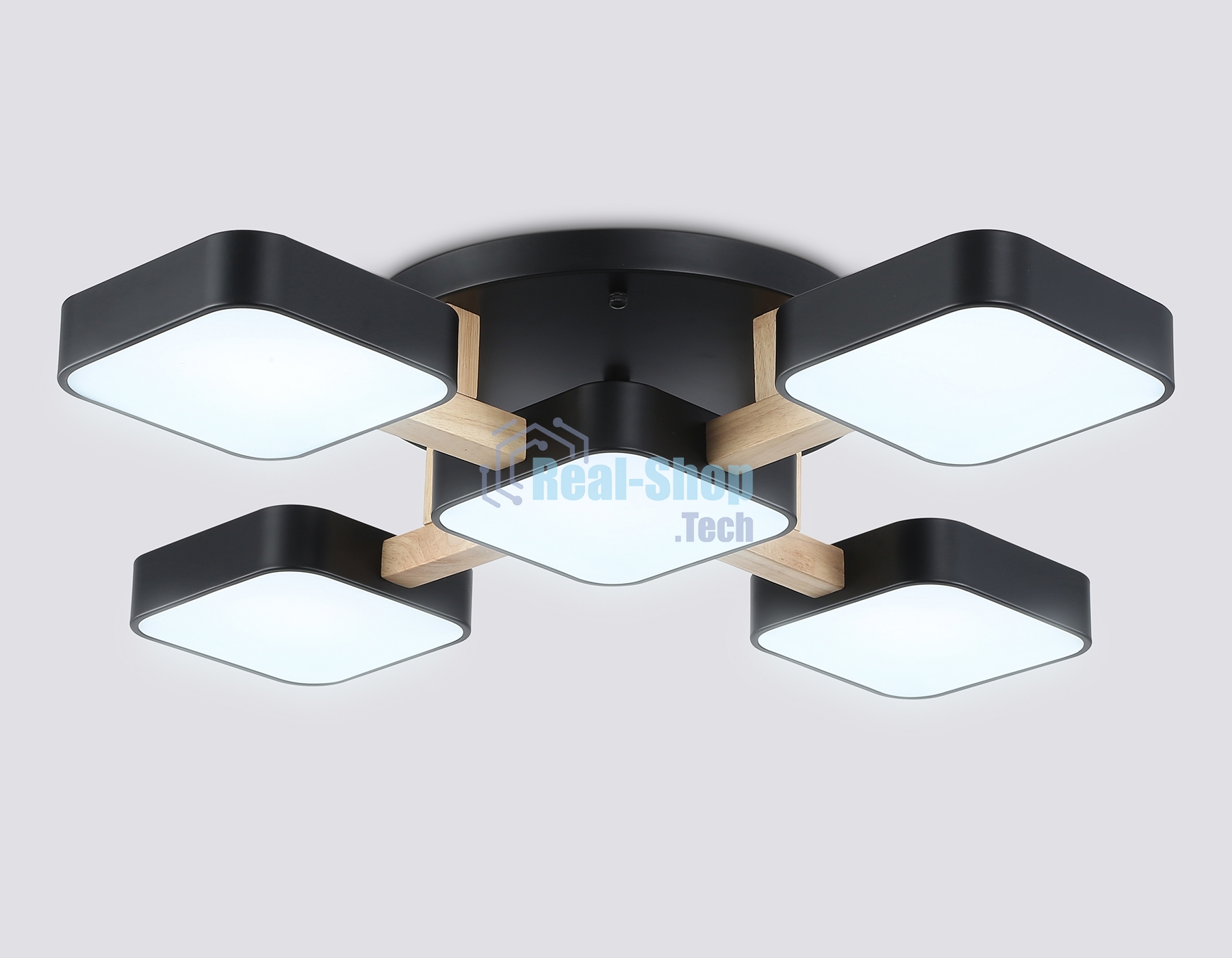Светильник Ambrella light FL4883/5 BK/WD черный/дерево 90W 3000-6000K 675*675*110 (без ПДУ)