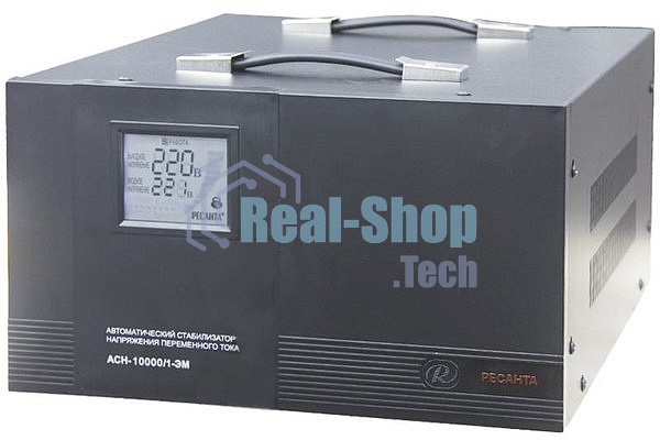 Стабилизаторы напряжения Ресанта АСН-10 000/1-ЭМ 63/1/8 Стабилизатор 220В±2%, Габариты 400х323х183, Вес 24 кг