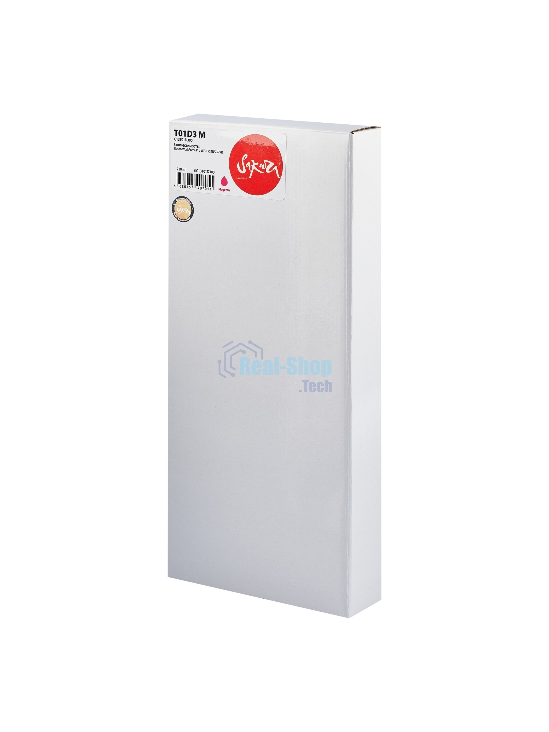 Контейнер с чернилами Sakura C13T01D300 (T01D3 M) для Epson, пурпурный, 20000 к., 220 мл.
