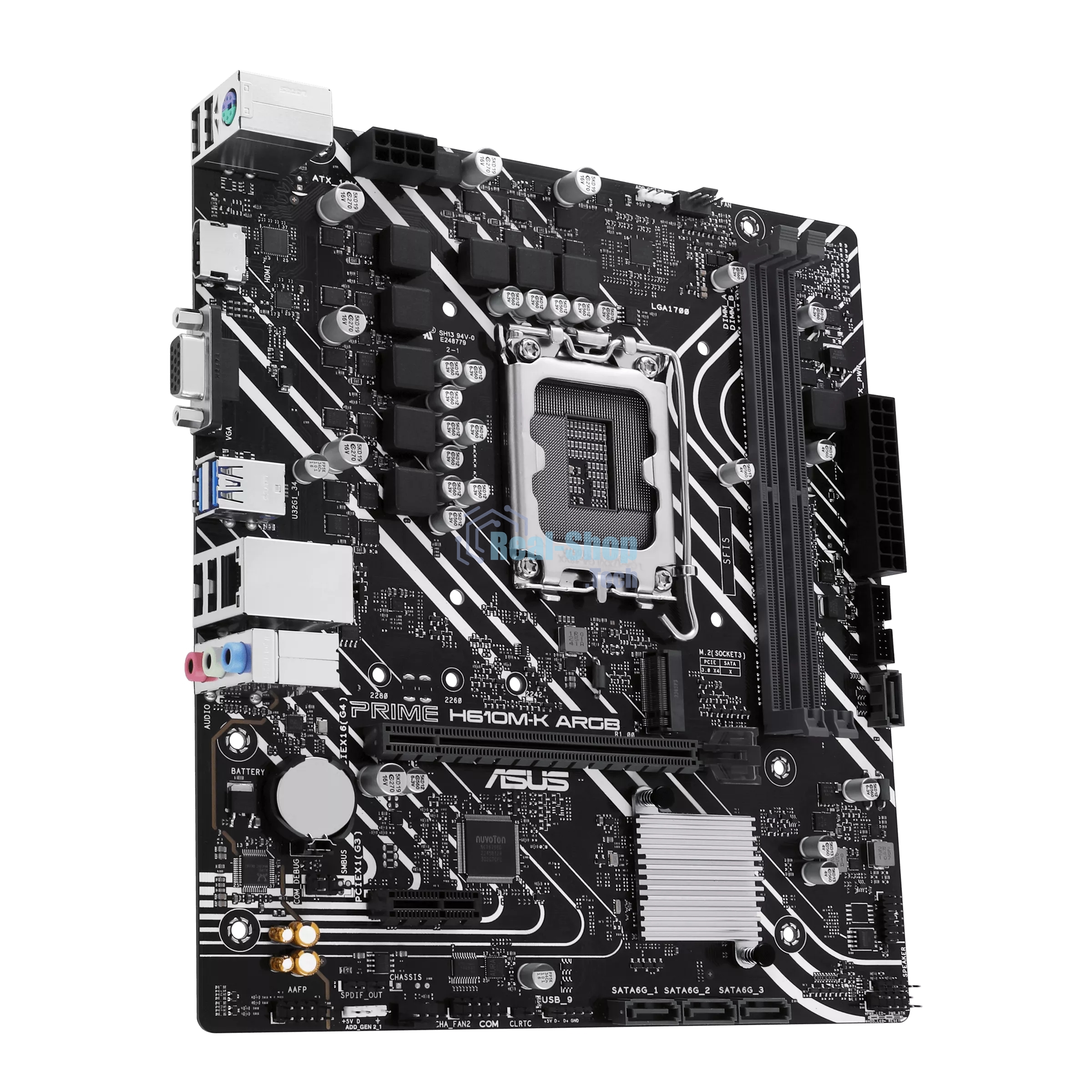 Материнская плата ASUS PRIME H610M-K ARGB, LGA1700, Intel H610, 2xDDR5, 4xSATA, 1xM.2, 1xPCIe 4.0 x16, 1xPCIe 3.0 x1, 1xVGA, 1xHDMI, 1x1Gb LAN, 2xUSB-A 5Gbps, 4xUSB-A 2.0, 3x3.5 мм, 7.1, mATX