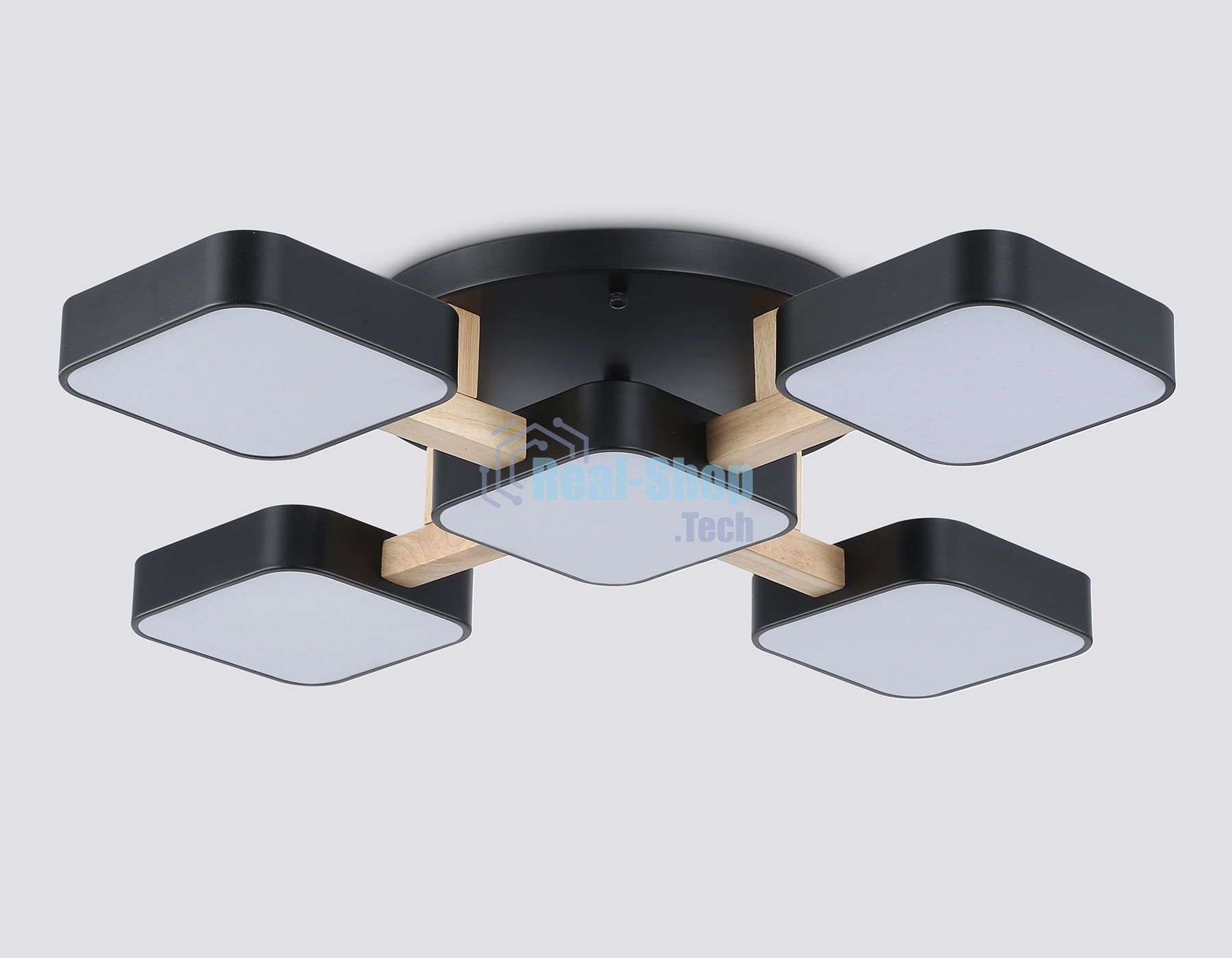 Светильник Ambrella light FL4883/5 BK/WD черный/дерево 90W 3000-6000K 675*675*110 (без ПДУ)