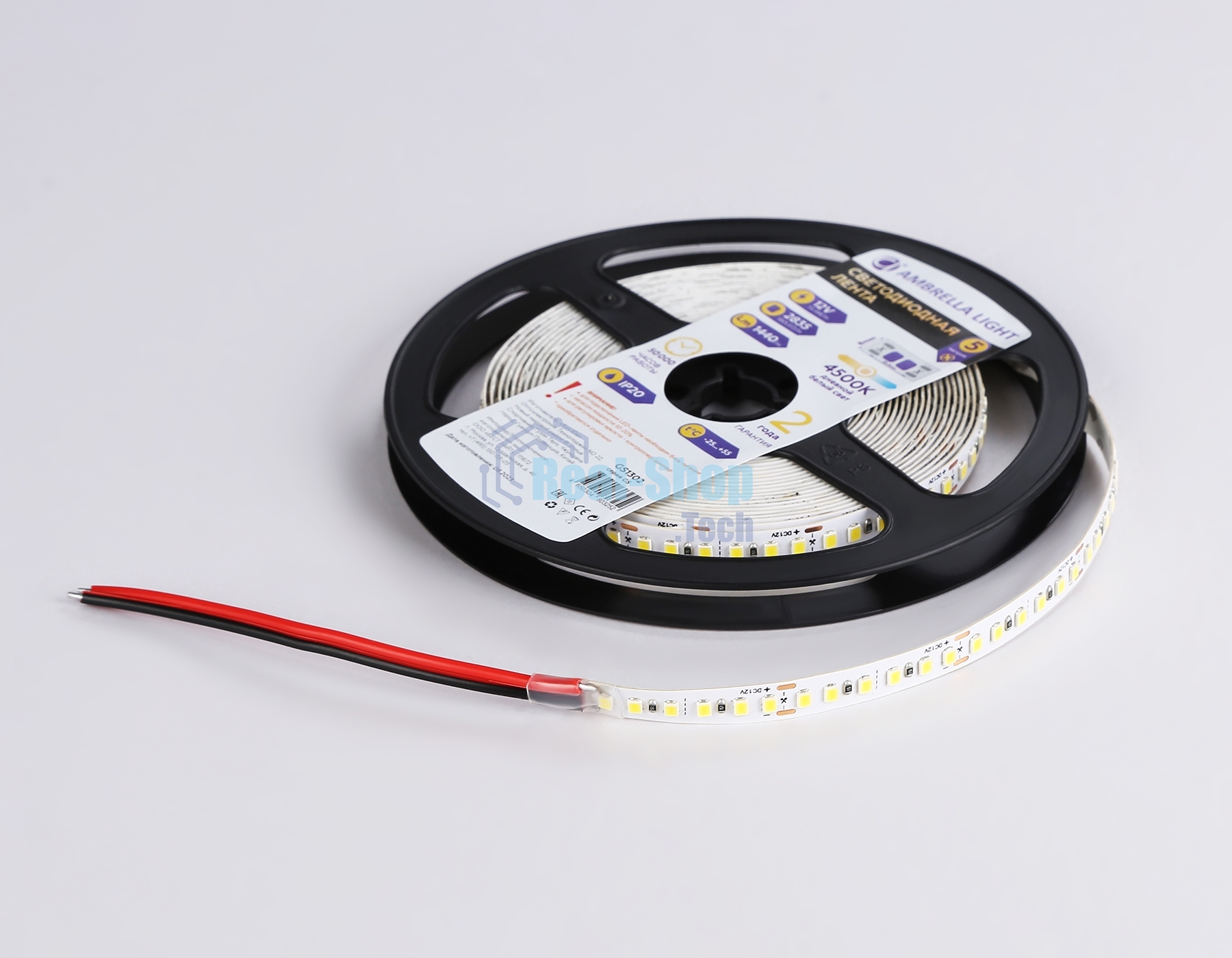 Светодиодная лента Ambrella light GS1302 2835 180Led/ 14.4W m/ 12V IP20 4500K/ 5000*8*1.2mm (2 конт.)