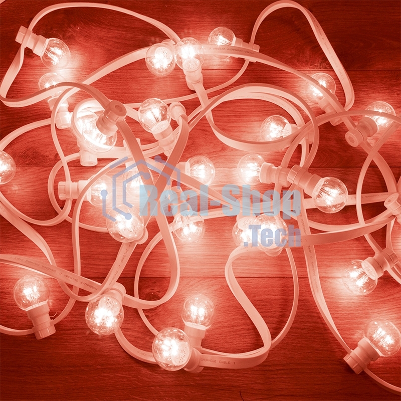 Гирлянда Neon-night LED Galaxy Bulb String 10м, белый каучук, 25 лампx6 LED красный, влагостойкая IP65