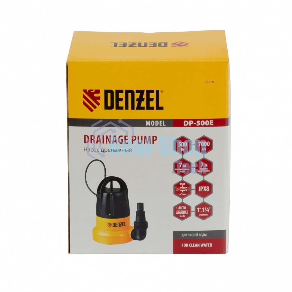 Дренажный насос DP500E, 500 Вт, подъем 7 м, 7000 л/ч Denzel