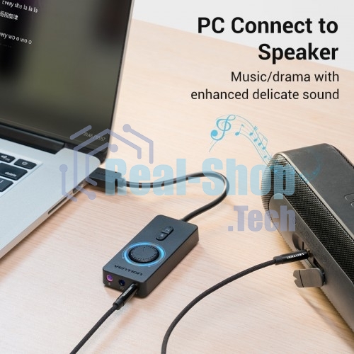 Внешняя звуковая карта Vention USB c регулятором громкости Черная