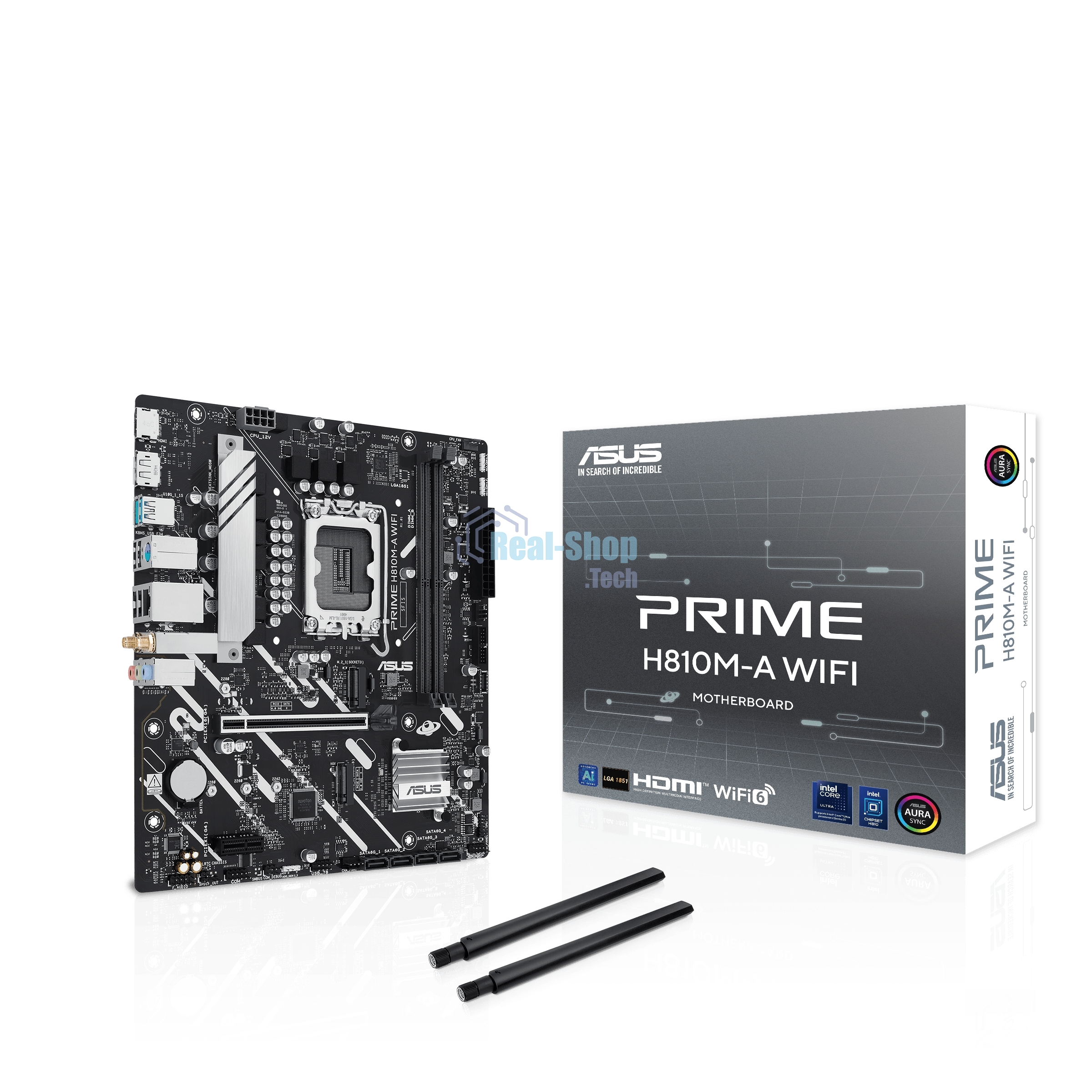 Материнская плата ASUS PRIME H810M-A WIFI, LGA 1851, Intel H810, 2xDDR5, 4xSATA, 2xM.2, 1xPCIe 4.0 x16, 1xPCIe x1, 1xDP, 1xHDMI, 1x1Gb LAN, Wi-Fi, 4xUSB 2.0, 2xUSB 3.2 Gen 2, 3x3.5 мм, 7.1, Micro-ATX