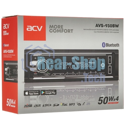 Автомагнитола ACV AVS-930BW, 1 DIN, Bluetooth, USB Type-A, AUX