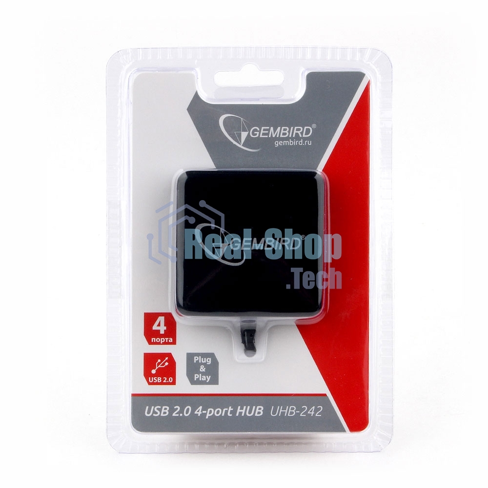 USB-концентратор USB 2.0 Gembird UHB-242, 4 порта, блистер, черный