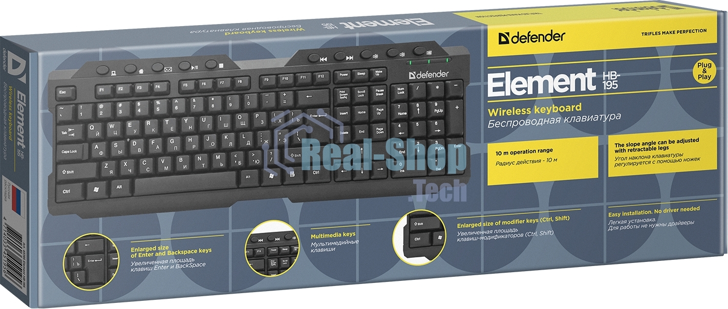 Клавиатура беспроводная Defender Element HB-195 RU USB черный