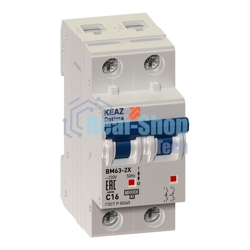 Выключатель автоматический модульный 2п C 4А 6кА OptiDin BM63-2C4-УХЛ3 КЭАЗ 260607