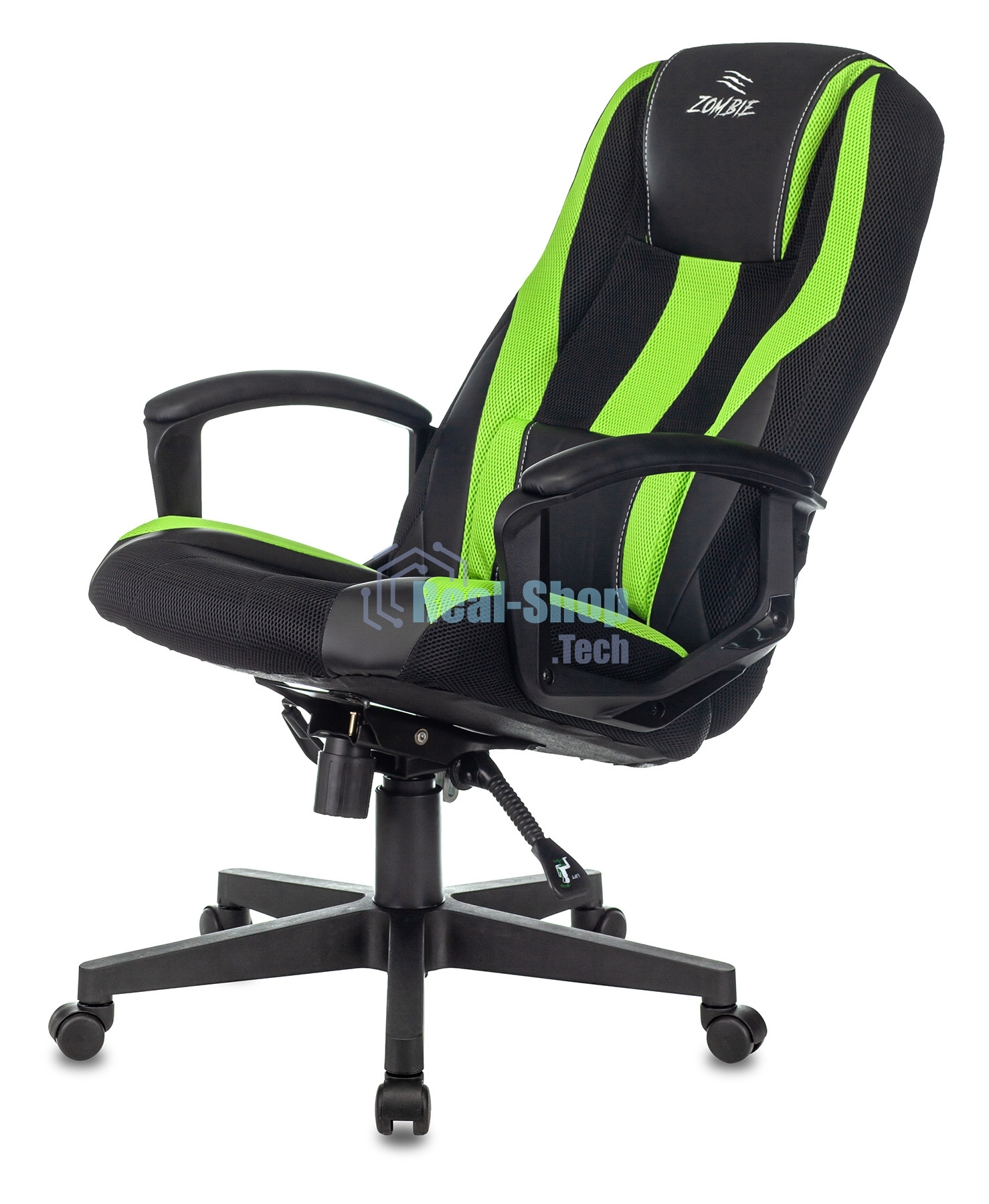 Кресло игровое Бюрократ Zombie 9 черный/салатовый, искусст.кожа/ткань, крестовина пластик