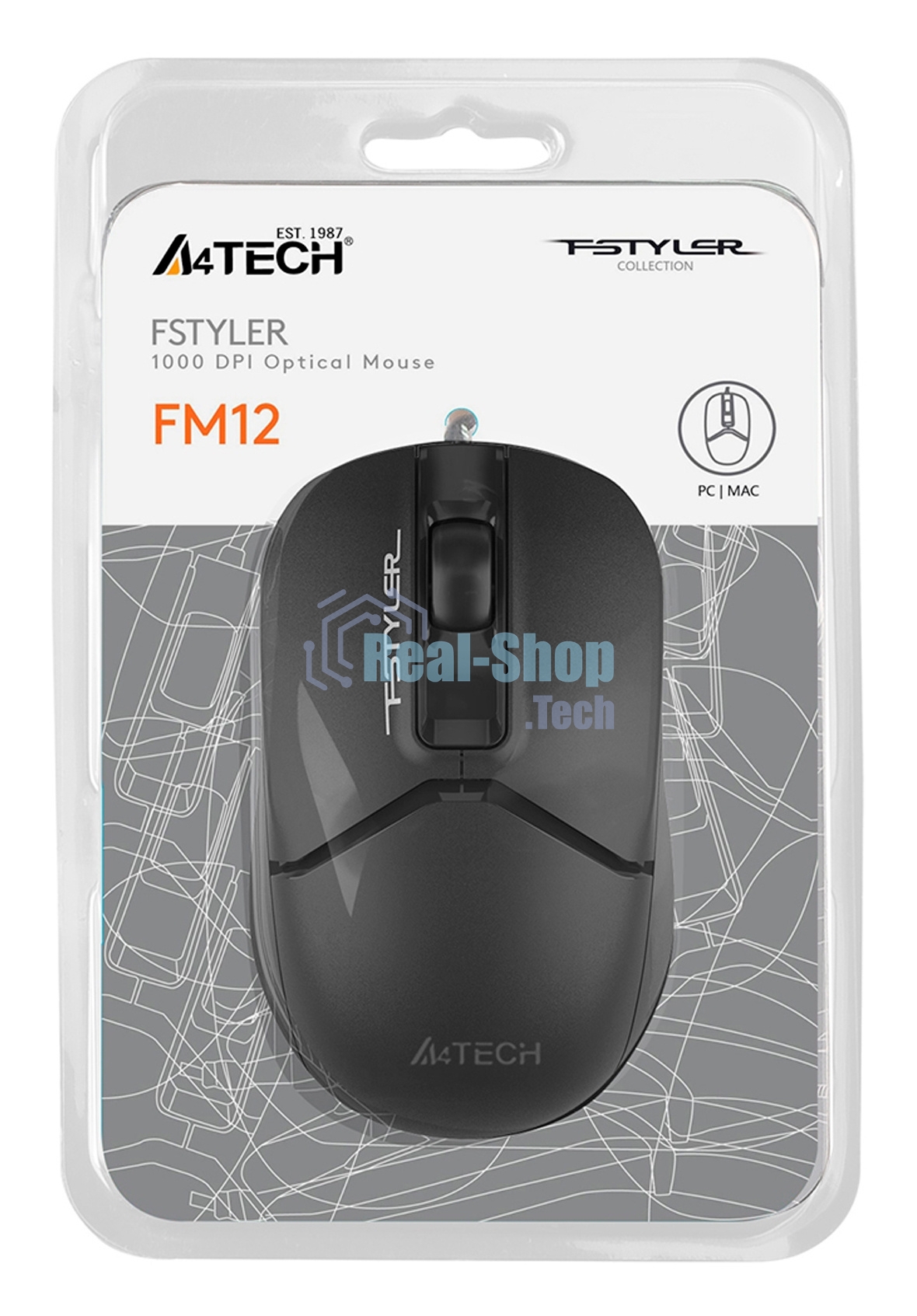 Мышь проводная A4Tech Fstyler FM12S черный, 1200 dpi, USB, кнопки - 3