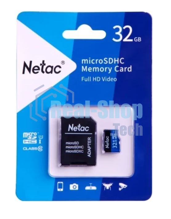 Флеш карта microSDHC 32Gb Netac P500 NT02P500STN-032G-R (с SD адаптером) 80Mb/s