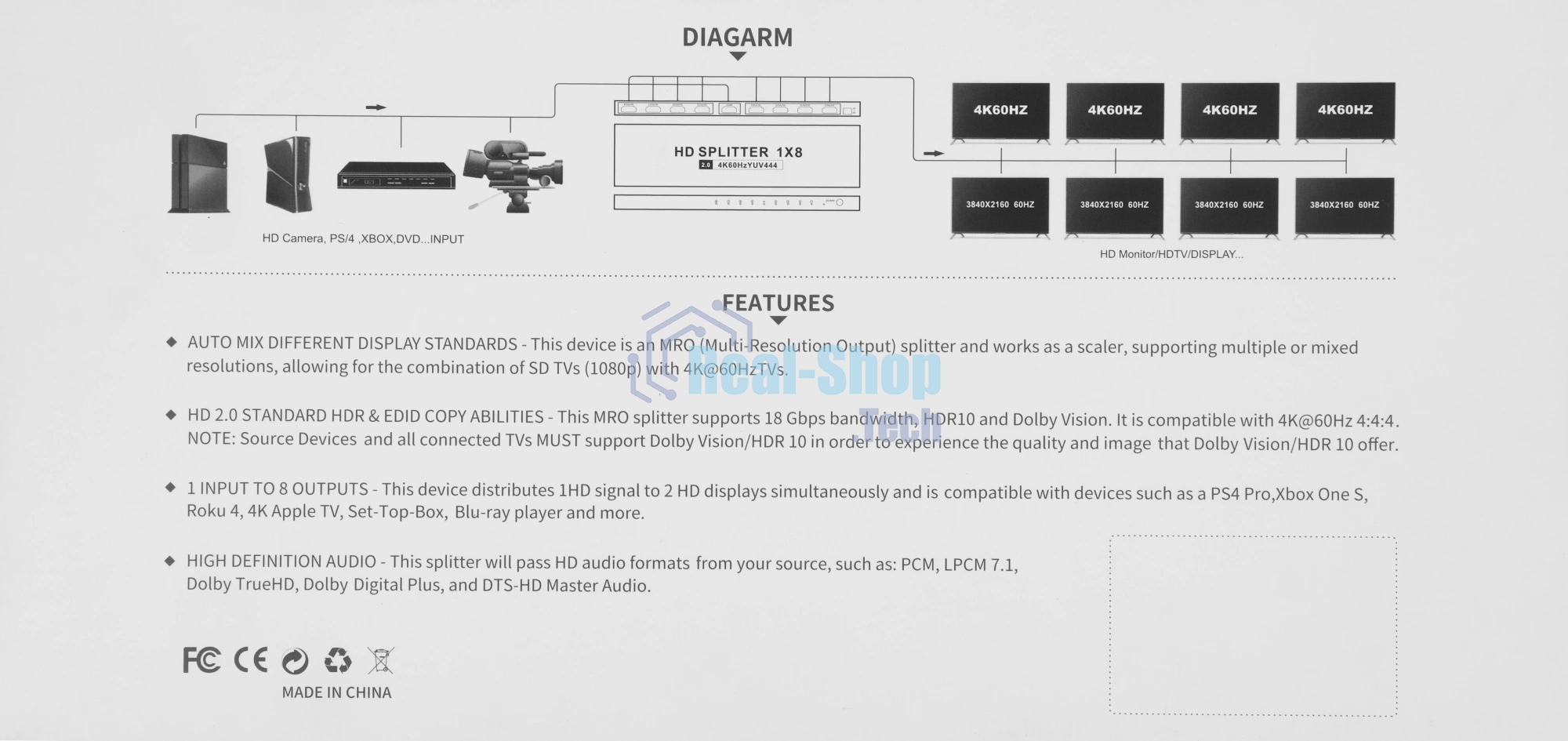 Сплиттер аудио-видео Premier 5-872-8V2 HDMI (f)/8xHDMI (f) черный
