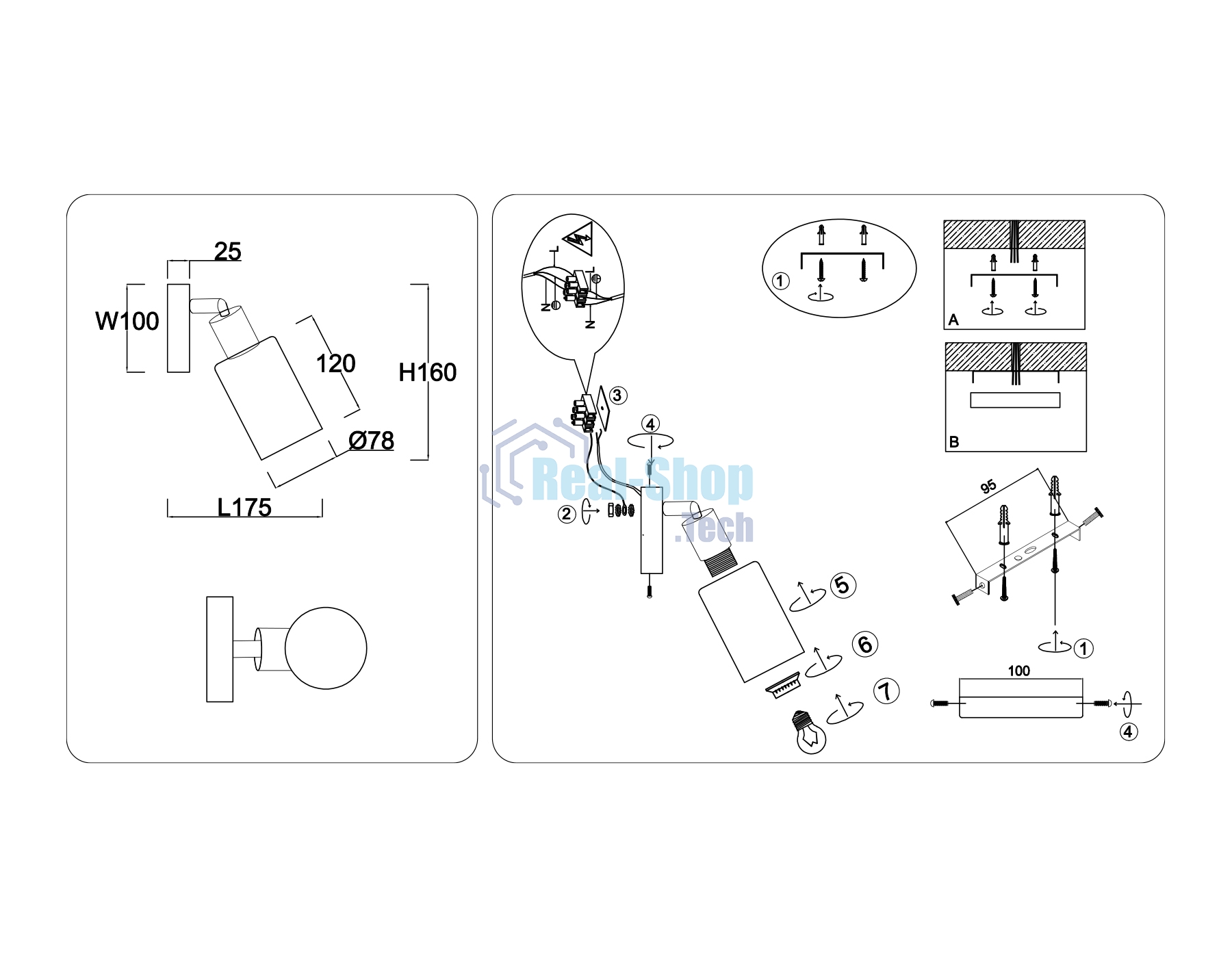 Светильник Ambrella light TR8720 BK/WD черный/дерево E14 max 60W 175*100*160