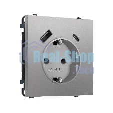 Комплект механизма электрической розетки SIGMA Сталь матовый 2USB A+C 20W (быст. зар.) с/з с/ш 16A-250V QUANT PRO (SP5100, PR160)