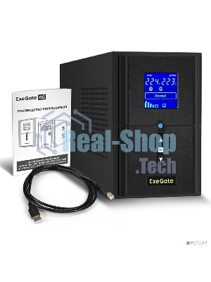 Источник бесперебойного питания ExeGate SineTower SN-1500.LCD.AVR.2SH.1C13.USB 1500VA/1200W, чистая синусоида, LCD дисплей, AVR, 2*Schuko+1*C13, USB, линейно-интерактивный, черный