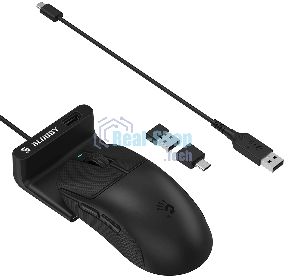 Мышь беспроводная/проводная A4tech Bloody R77UltraDock черный, 20000 dpi, USB Type-A, радиоканал, кнопки - 5