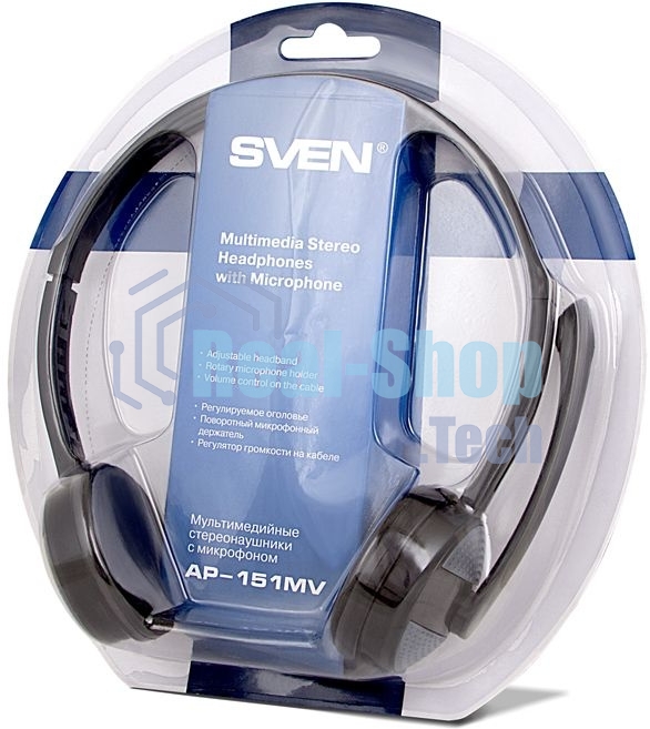 Гарнитура проводная мультимедийная с микрофоном SVEN AP-151MV, черный